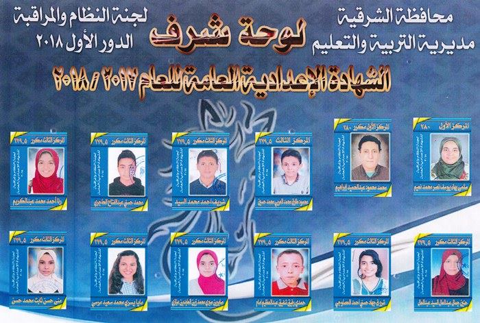 أوائل الشهادة الاعدادية نهاية العام 2018 بمحافظة الشرقية 1 محافظ الشرقية يعتمد نتيجة الشهادة الاعدادية نهاية العام بنسبة نجاح 78.17 %9