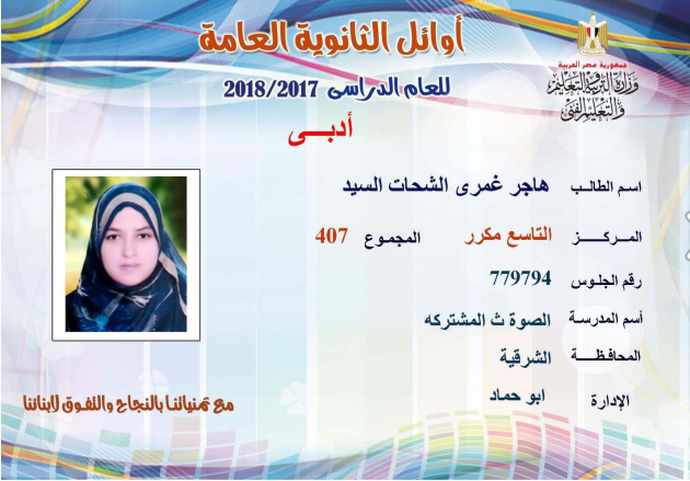 أسماء أوائل الثانوية العامة 2018 بالشرقية 4 أوائل الثانوية العامة 2018 أدبي