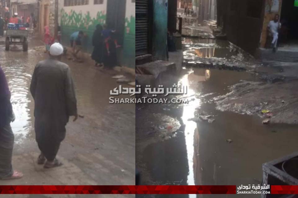 أهالي شبرا النخلة ببلبيس يستغيثون بمحافظ الشرقية بعد غرق القرية في مياه الصرف الصحي 1 أهالي شبرا النخلة ببلبيس يستغيثون بمحافظ الشرقية