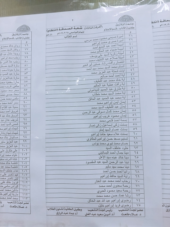 كشوفات التشعيب للفرقة الثالثة كلية آداب إعلام جامعة الزقازيق 6 كشوفات التشعيب للفرقة الثالثة كلية آداب إعلام جامعة الزقازيق