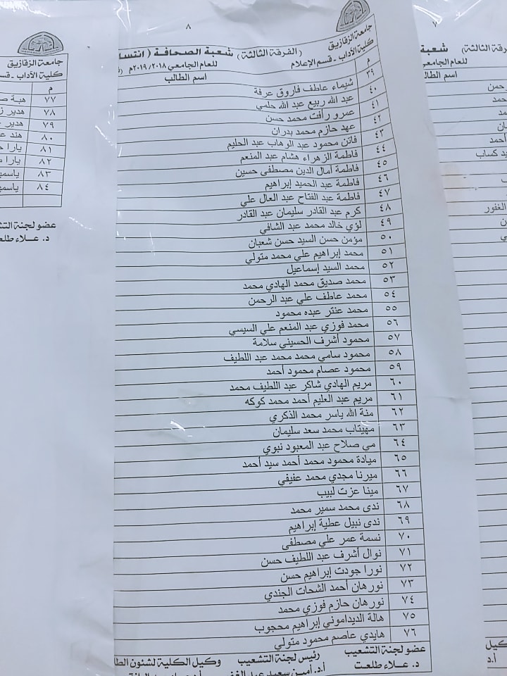 كشوفات التشعيب للفرقة الثالثة كلية آداب إعلام جامعة الزقازيق 11 كشوفات التشعيب للفرقة الثالثة كلية آداب إعلام جامعة الزقازيق
