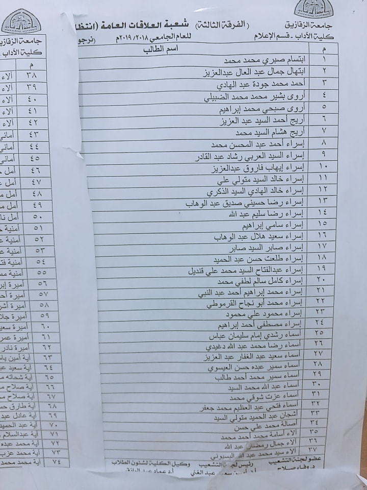 كشوفات التشعيب للفرقة الثالثة كلية آداب إعلام جامعة الزقازيق 18 كشوفات التشعيب للفرقة الثالثة كلية آداب إعلام جامعة الزقازيق