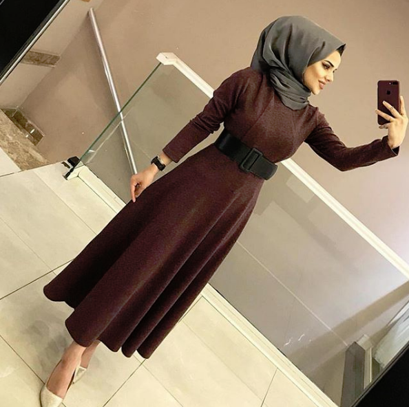 فساتين محجبات خريف وشتاء 2018 - 2019 4 فساتين 2019 للمحجبات شتوى