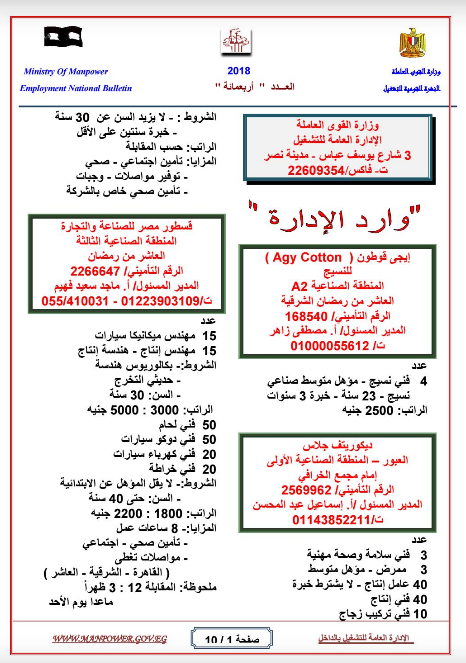 القوى العاملة تعلن عن 1809 فرصة عمل براتب يصل لـ 5000 جنيه 2 القوى العاملة تعلن عن 1809 فرصة عمل براتب يصل لـ 5000 جنيه