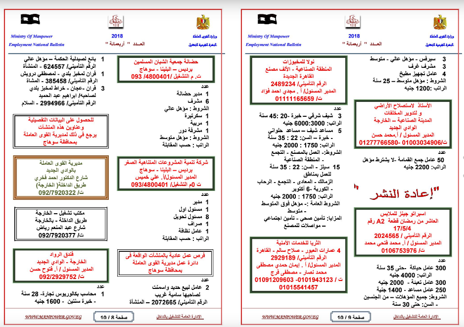 القوى العاملة تعلن عن 1809 فرصة عمل براتب يصل لـ 5000 جنيه 6 القوى العاملة تعلن عن 1809 فرصة عمل براتب يصل لـ 5000 جنيه