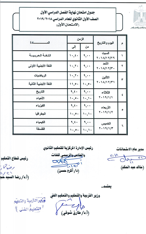 التعليم تعلن جدول امتحانات الصف الأول الثانوي 2018 3 التعليم تعلن جدول امتحانات الصف الأول الثانوي