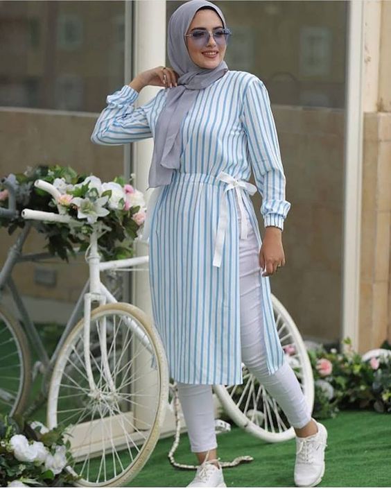موديلات كاجوال للمحجبات موضة صيف 2019 5 بلوزة بيبي بلو صيفي