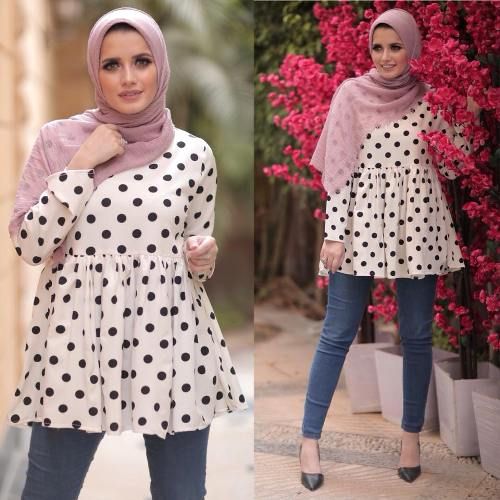 موديلات كاجوال للمحجبات موضة صيف 2019 18 بلوزة منقوشة موضة 2019