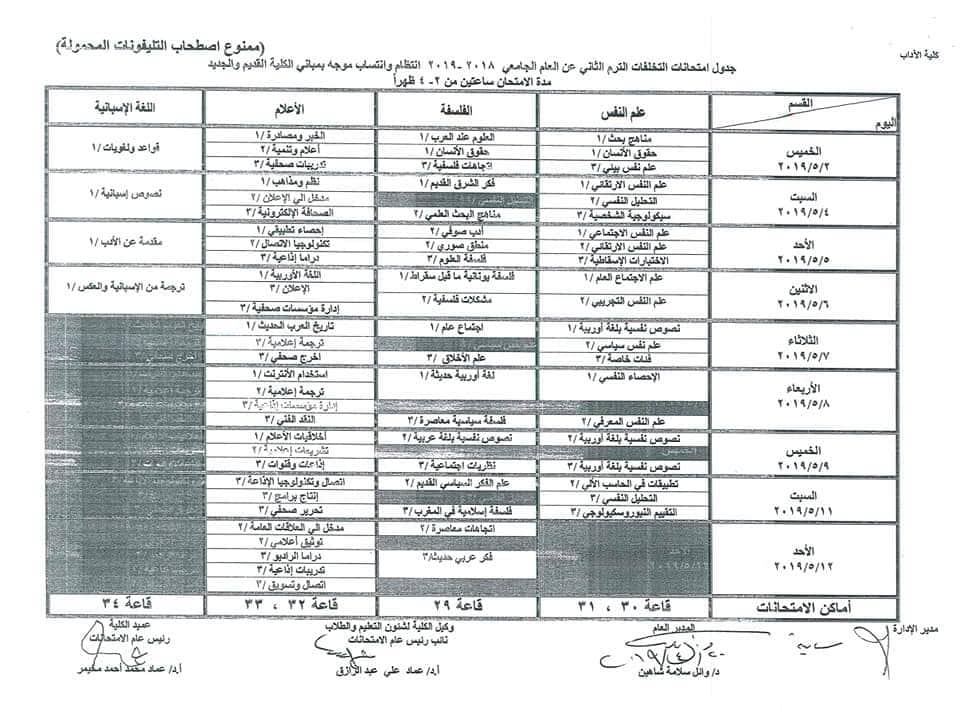 جدول تخلفات كلية الآداب جامعة الزقازيق 2019 3 جدول التخلفات لجميع فرق وأقسام كلية الآداب